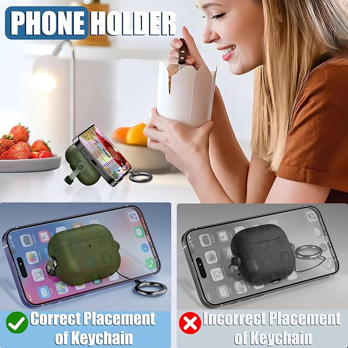 for Airpods Pro 3 Case,Safety Lock Cases for Apple Airpod Pro 3 (2025) with Cleaner Kit, Drop Protection Air pods Pro3 Case Cover for Men for Women with Keychain,Army Green