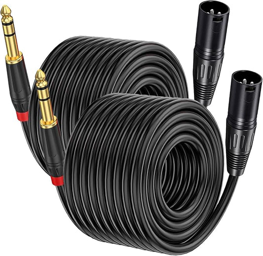(2PACK/ 100 FT) XLR to 1/4 TRS Stereo Adapter, 6.35mm Dual Channel to 3-pin Male, XLR to 1/4 Balanced Microphone Stereo Audio Converter AdapterCable