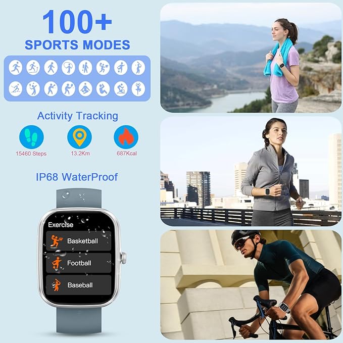 Smart Watch for Men Women (Answer/Make Call), 2025 New 1.91" HD SmartWatch, Fitness Watch with 120+ Sport Modes, IP68 Waterproof, Heart Rate/Sleep Monitor, Pedometer, Activity Tracker for Android iOS
