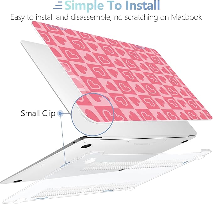 MEEgoodo for MacBook Air 13.3 inch Case 2021 2020 2019 2018 A2337 M1 A2179 A1932, Laptop Shell for MacBook Air M1 with Keyboard Webcam Cover & Trackpad Film & Type C Adapter,Hearts & Pink Checkered