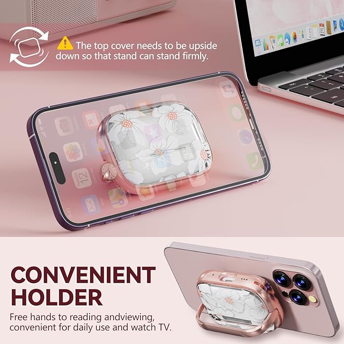 Inesore for AirPods Pro 2nd Generation Case Cover with Lock, Flowers Cute Clear Air Pods Pro 2 Case Hard iPod Pro Cases for Women Girls with Cleaner Kit (2023 USB-C /2022/2019) -White Lily