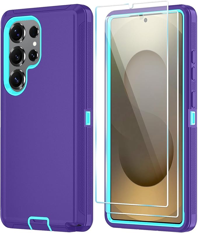 ONOLA Phone Case for Samsung Galaxy S25 Ultra Case with HD Screen Protector, Heavy Duty Shockproof & Dropproof 3-Layer Cover Phone Case for Galaxy S25 Ultra 6.9''，PurpleSkyBlue