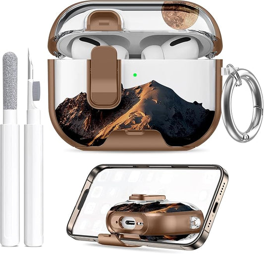 Compatible Airpods Pro 3 Case (2025) with Phone Stand & Cleaner Kit,Cute Soft Silicone Lock Clip Apple AirPods Pro 3rd Generation Case, Airpod Pro 3 Cover with Keychain for Women/Girls