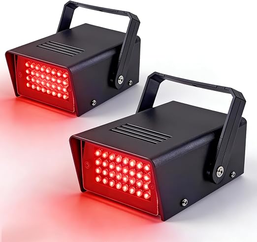 32 Led Strobe Lights Mini Strobe Light Adjustable Flashing Light Halloween Outdoor Strobe Light Machine for Party（2 pcs Red Light）
