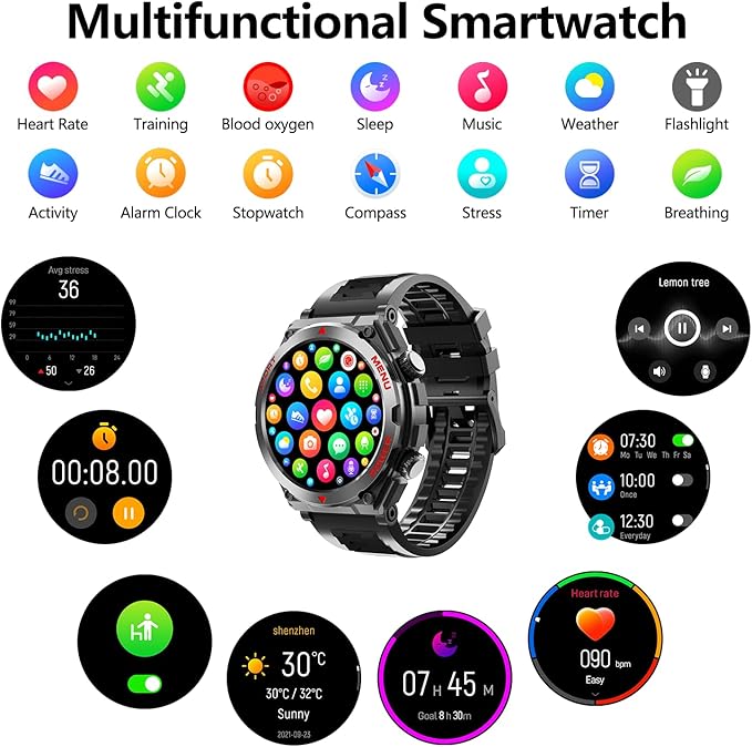 Military Smart Watches for Men(Answer/Make Calls), 1.52" HD Fitness Watch, AI Built-in,Heart Rate Sleep Monitor, AI Face,100+ Sport Modes, Text, IP68 Waterproof Smartwatch for Android iOS