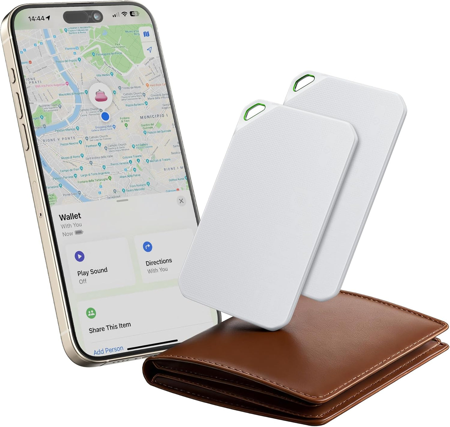 Wallet Tracker Card for Apple Find My, MFi Certified, 6-8 Year Battery & IP67 Water Resistant, NFC & Bluetooth Item Locator for Keys, Bags, Passport, iOS Only, 2 Pack, White