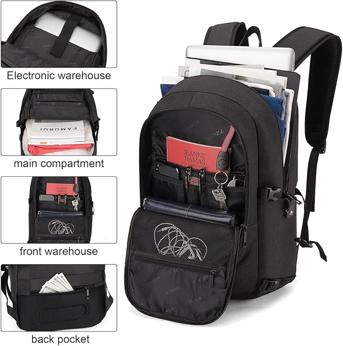 Tzowla Travel Laptop Backpack Water Resistant Anti-Theft Bag with Giant Tumbler Holder Pocket and Lock 15.6 Inch Computer Business Backpacks for Women Men Work College,Casual Daypack(Black)