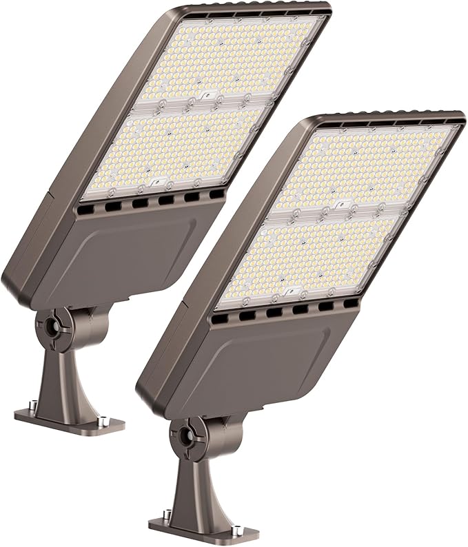 YXL LED Parking Lot Light, Dusk to Dawn Photocell,21000LM 5000K Daylight, IP65 Waterproof Parking Lot Light for Street Roadway (300W Arm 2pack)
