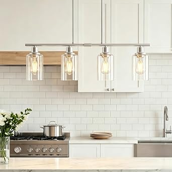 4-Light Kitchen Island Lighting, 32" Dining Room Light Fixture Over Table