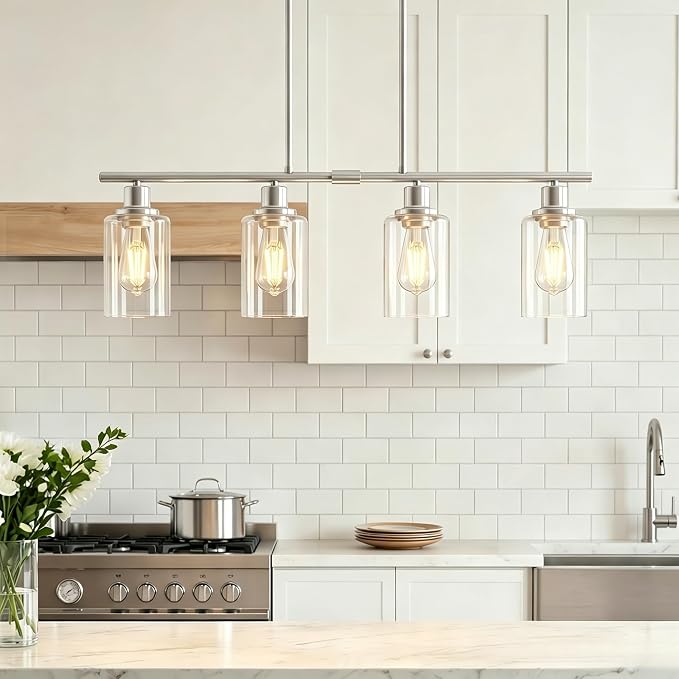 4-Light Kitchen Island Lighting, 32" Dining Room Light Fixture Over Table