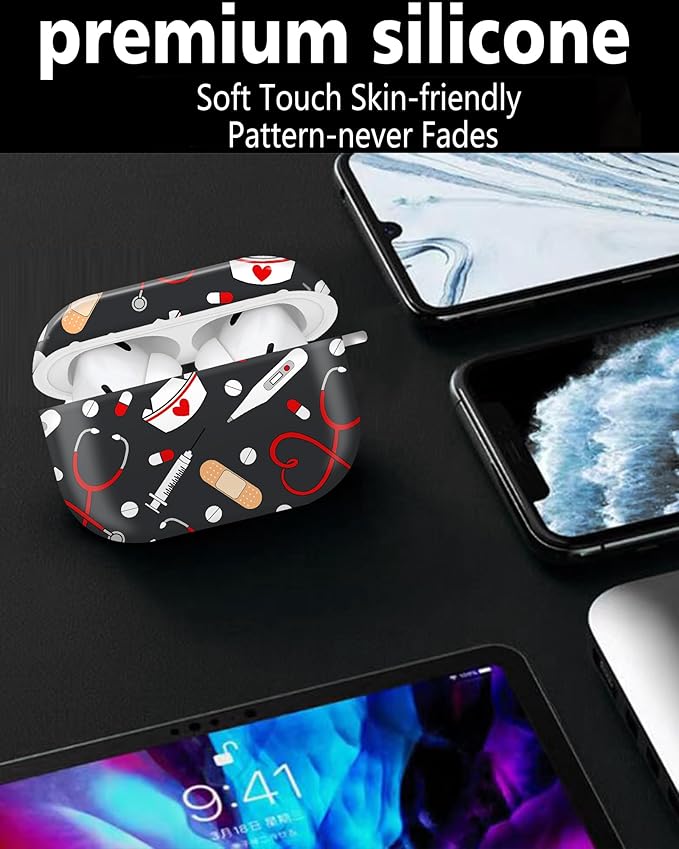 Cute Hard Case Compatible with AirPods Pro 2nd/1st Generation, Protective Cover with Golden Keychain, Fits 2023/2022/2019 Models, for Women, Girls, and Men(Cute Nurse Doctor)