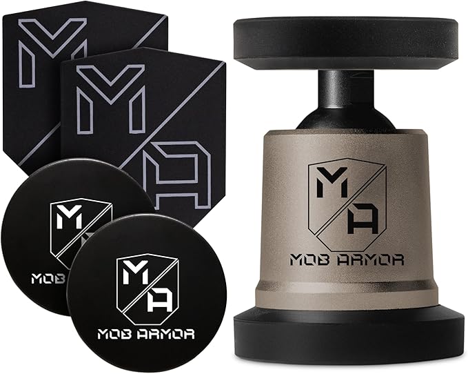Mob Armor MobNetic Maxx Magnetic Phone Holder with Two Adhesive Carbon Steel Plates ??90lb Pull Force, 90º Tilt, 360º Rotation, Slim Zinc-Coated Discs, Compatible for iPhone & Android-Black