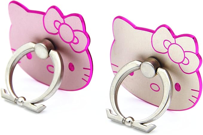 Kitty Cell Phone Ring Grip Stand Holder Car Mounts (Rose Gold, Gold/Pink Rim)