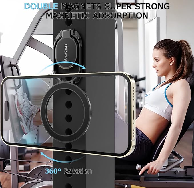 Magnetic Phone Ring Holder for iPhone, Double Adjustable Gym Phone Grip Holder and Stand Removable for Magsafe Case, iPhone 17/16/15/Pro Max Plus SE