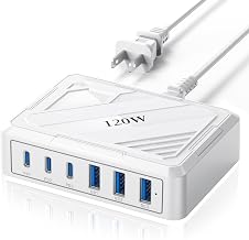 120W USB C Charging Station，Charging Station for Multiple Devices，USB Outlet Plug,USB Plugs for wall Outlet,Charger Block,usbc Charging hub,iPhone,Samsung,Ipad,Kindle,Travel,nightstand,Bedside - Image 1