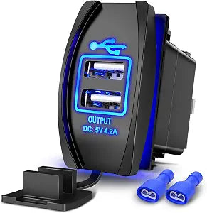 Nilight Dual USB 4.2A Rocker Switch Style 12V/24V Fast Socket Waterproof Quick for Cars Boats Trucks RVs, 2 Years Warranty, Blue