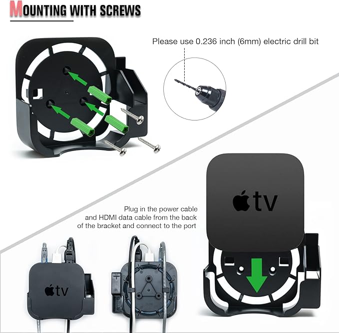 Apple TV Mount Compatible with All Apple TVs - Wall Mount Bracket with Remote Holder Fits for All Apple TV 4K / HD Models, with Siri Remote Silicone Protective Case / Cover