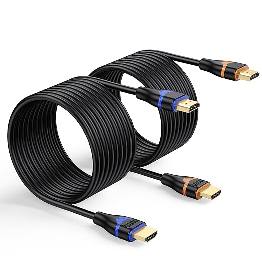 4K HDMI Cable 15 FT 2-Pack, High Speed HDMI to HDMI Cable 15 Foot Long HDMI 2.0 Cord Ultra HD 4K@60Hz, 2K@144Hz, HDR, 3D, Dolby, HDCP 2.2, ARC for HDTV, Monitor, Projector, Blu-ray, Laptop