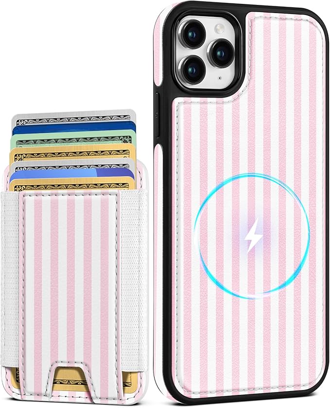 Shorogyt for iPhone 11 Pro Max Wallet Case - Fits 5 Cards, Compatible with Magsafe Detachable Magnetic Credit Card Holder Leather Cardholder Cute Phone Cover Women Girls for Apple 11 ProMax, Striped