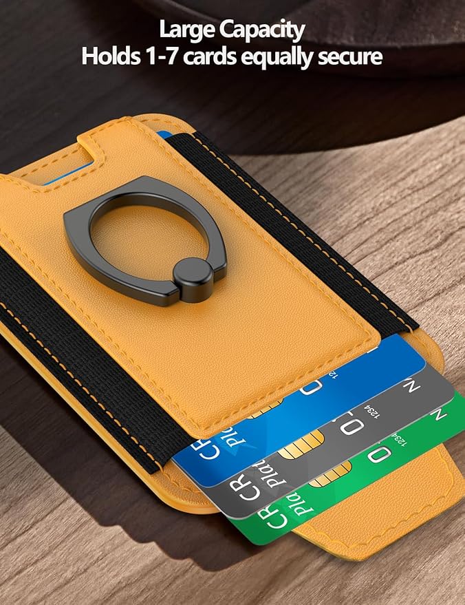 For Magsafe Wallet with Grip, 6-Card Holder, Stronger Magnetic Card Wallet Holder for iPhone 17/16/15, iPhone 14/13/12 Series, Leather Magnetic Phone Wallet with Privacy Flap, RFID Blocking, Yellow