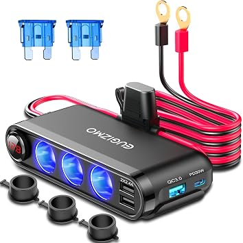 EUGIZMO Cigarette Lighter Splitter, 200W 3 Socket Car Plug Power Outlet