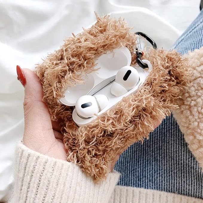 SGVAHY Furry Case for AirPods Pro 3rd Generation Funny Cute 3D Cartoon Plush Design Soft Warm Fluffy AirPod Pro 3 Cover with Keychain Kawaii Anti-Fall Protective Case Women Girls(Teddy)