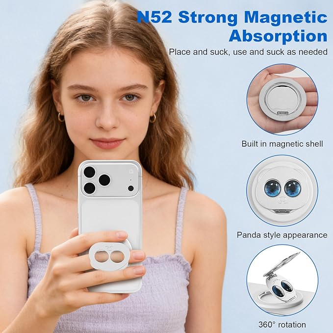Magnetic Phone Ring for MagSafe Grip with 360° Rotation & Strong Magnet Phone Ring Holder Grip– Universal Compatible with iPhone 17/16/15/14/13 Pro Max Mag Safe Accessories Android