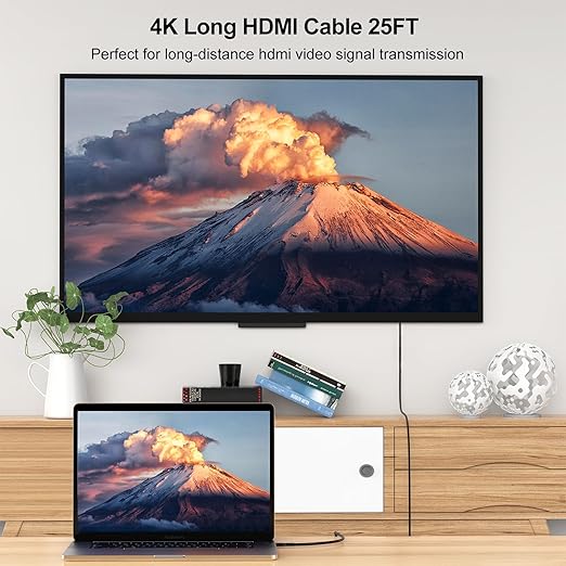 Long HDMI Cable 25 FT 2-Pack, 4K HDMI Cable 25 Feet High Speed HDMI Cord 2.0 4K@60Hz, 2K 1440P@144Hz, 1080P, HDCP 2.2, HDR, 3D, ARC & Ethernet for HDTV, Laptop, Monitor, PS5, PS4, Xbox