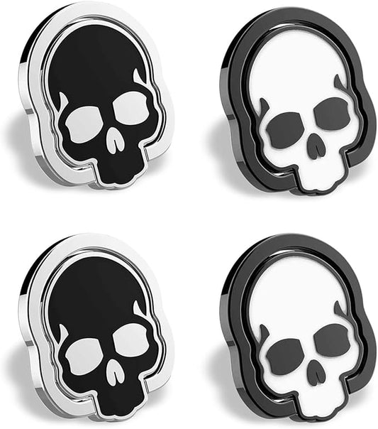 homEdge Cell Phone Skull Ring Grip, Set of 4 Packs 360° Adjustable Finger Ring Holder, Suitable for Magnetic Car Mount Kickstand for Cell Phone-Black and White