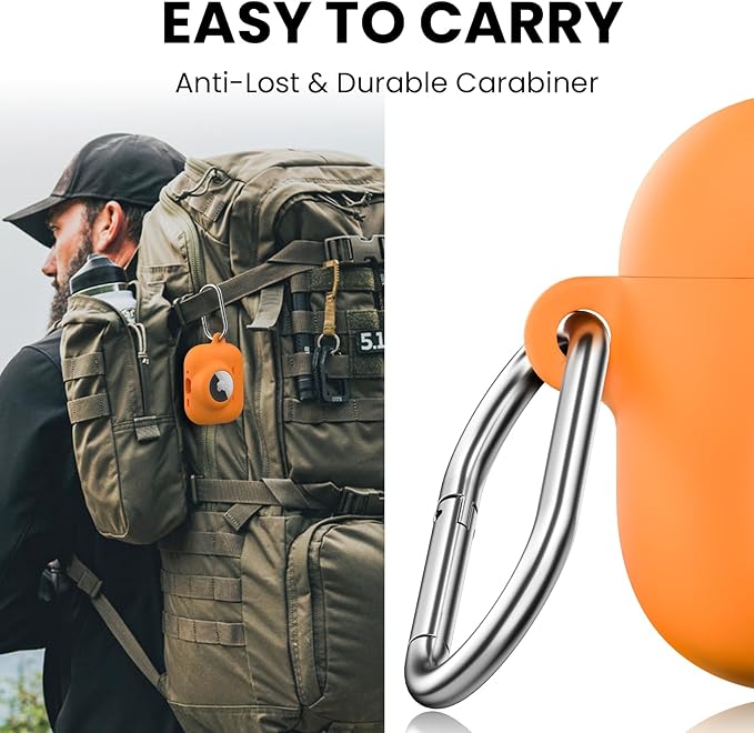 2 in 1 Silicone Case Compatible with AirPods Pro 3 and AirTag 2/1, Shockproof Protective Case Cover for AirPods Pro 3rd Generation 2025 with Cleaner Kit & Carabiner (Orange)