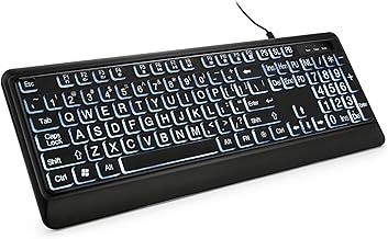 KOPJIPPOM Large Print Backlit Keyboard, USB Wired Computer Keyboard, Full Size Keyboard with White Illuminated LED Compatible for Windows Desktop, Laptop, PC, Gaming, Black - Image 1