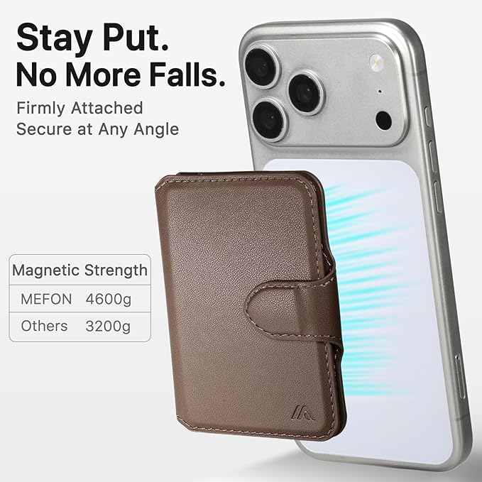 for MagSafe Wallet, Magnetic Phone Wallet RFID Blocking, Slim 5-8 Card Holder with Cash Slot & Clear ID Window, Minimalist Mag Safe Wallets for iPhone 17/16/15/14/13/12 Series, Mocha Brown