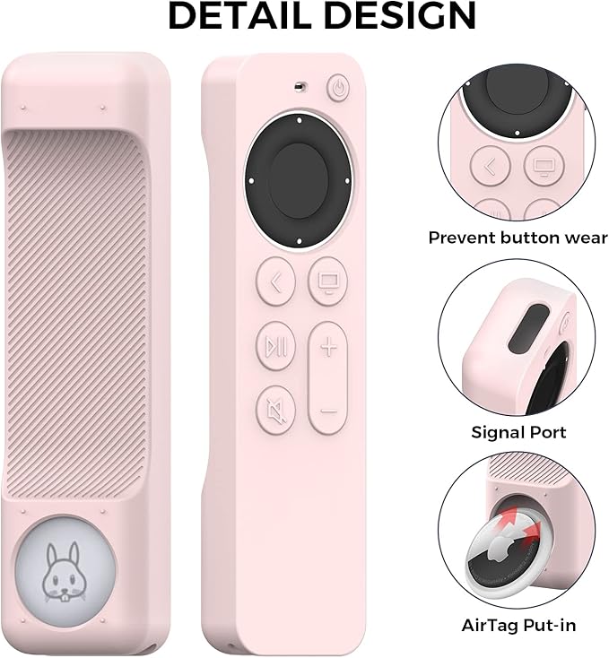 AhaStyle Case Compatible with 2022 Apple TV 4K HD Siri Remote 3rd Generation [AirTag Holder Built in] All Around Cover Apple TV Remote/Siri Remote (2nd) and AirTag (Pink)