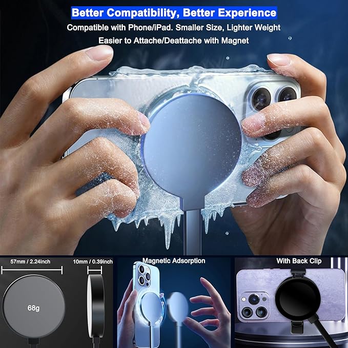 Phone Cooler for Gaming, Live Streaming, Freeze in 15s, 48W Magnetic Cellphone Cooler with Low Noise Liquid Cooling Radiator for iPhone MagSafe Series/Android/iPad/Tablet, Beyond Phone Fan
