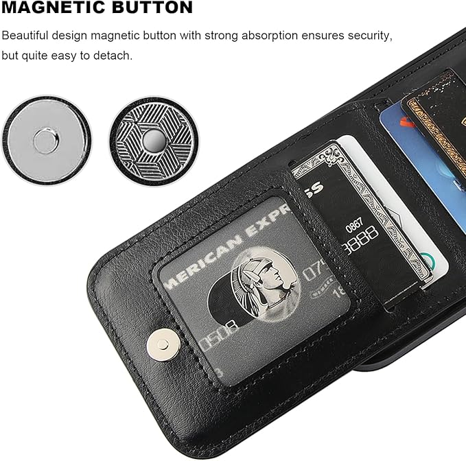 KIHUWEY for iPhone 16 Case Wallet Compatible with MagSafe Wireless Charging, Credit Card Holder, RFID Flip Leather Magnetic Clasp Kickstand Heavy Duty Protective Cover 6.1 Inch (Black)