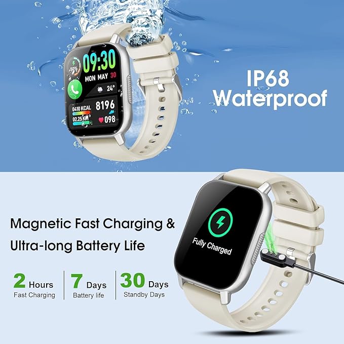 Smart Watch for Men Women with Bluetooth Call/Message Reminder, Smartwatch 1.85" Screen, Fitness Watch Heart Rate/Sleep/Calories/Steps Monitor, 112+ Sport Mode, Activity Tracker for Android iOS, White
