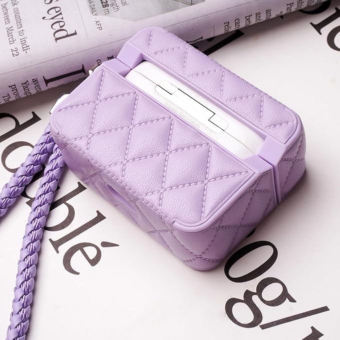 Earphone Case for AirPods 4, Elegant Classical Diamond PU Leather Surface Earphone Case Soft Silicone Case, AirPods 4 Cover Protective Case Skin Protector for Earbuds +Lanyard-Pink