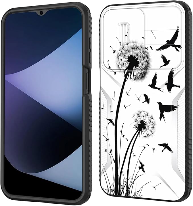 for Galaxy A16 5G Case Built in Slide Camera Lens Cover,Heavy Duty Shockproof Protection Dual Layer Case for Samsung Galaxy A16 5G 6.7" 2024,Dandelions and Birds