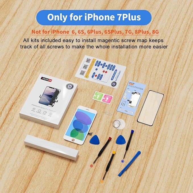 EFAITHFIX for iPhone 7 Plus LCD Screen Replacement White 5.5 Inch Frame Assembly LCD Display 3D Touch Screen Digitizer with Repair Tools Kit Tempered Glass Screen Protector for A1784, A1785, A1661