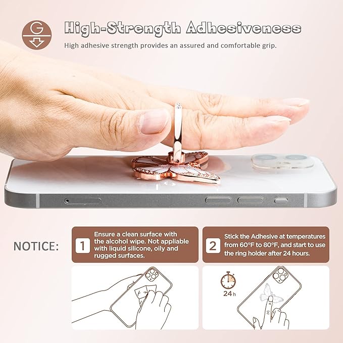 Butterfly Cell Phone Ring Grip Holder, 360 Degrees Rotation Phone Ring Grip Stand, Metal Finger Kickstand Compatible with iPhone, Samsung Galaxy, Android Phone