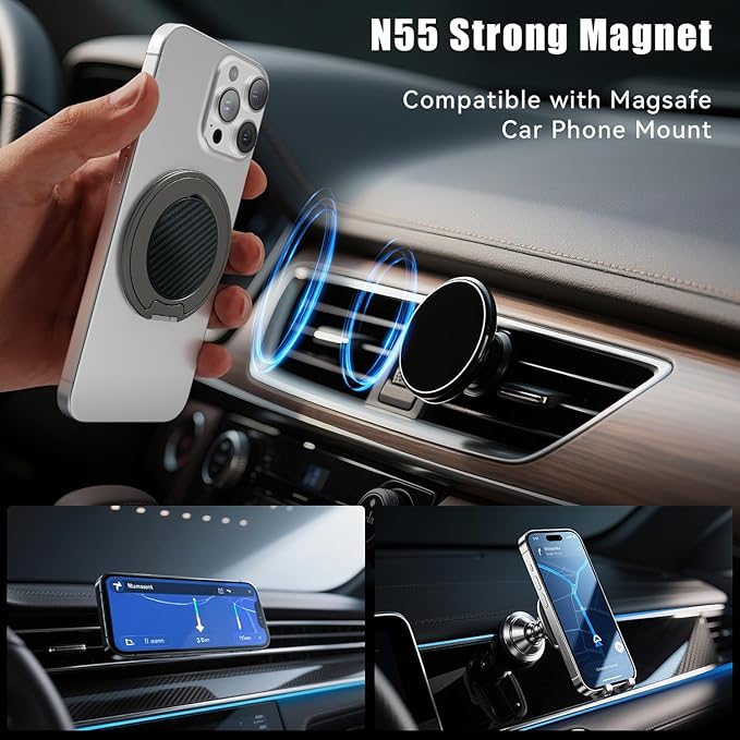 Magnetic Phone Ring Holder for MagSafe, Phone Grip, Compatible with iPhone 17 Pro Max 16 15 14 13 12 and Android, Ultra-Thin Phone Finger Ring Stand, Gunmetal