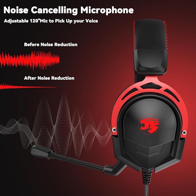 A88 Gaming Headset with Mic for Ps5, Pc, Xbox One Series X/s, Ps4, Switch, Stereo Wired Noise Cancelling Headphones with Microphone for Computer, Laptop, Mac, Nintendo, Games (Red)