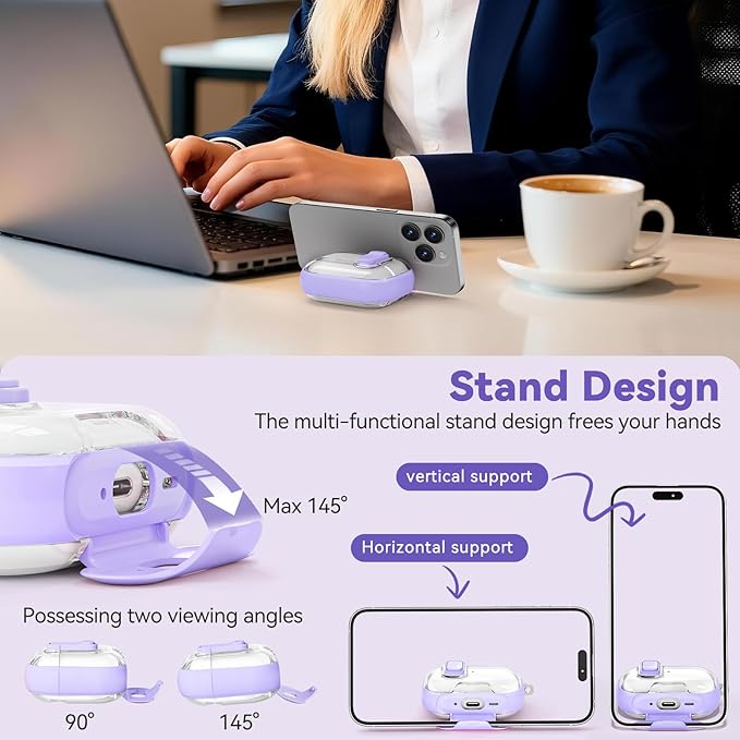 for Airpods Pro 3 Case 2025, Anti-Yellowing Clear Case for Airpods Pro 3 with Secure Lock & Phone Stand, Soft TPU Drop Protection Cover with Cleaning Kit (Purple)