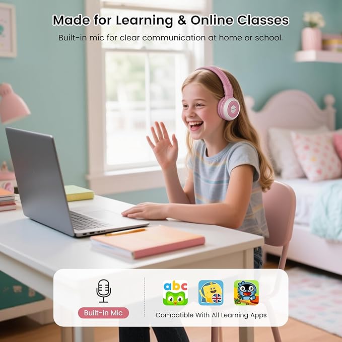 SIMOLIO Kids Bluetooth Headphones with Auracast Audio Sharing for Group Listening - Stream from One Bluetooth Device to Multiple Headphones, Foldable with Mic for School, Travel & Online Learning