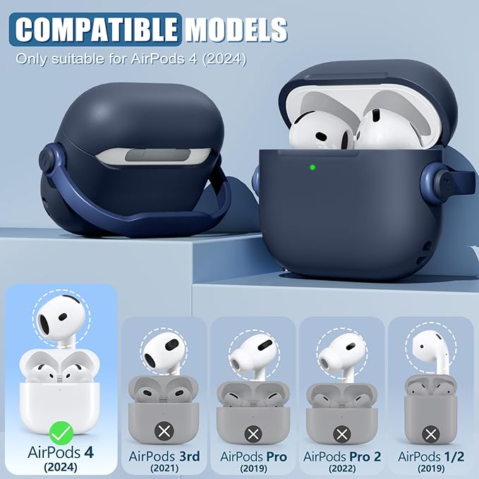 AirPods 4 Case 2024 USB-C with Cleaner Kit, Drop Protection, Safety Lock Design, Blue, Case for Men with Lock and Keychain, Secure Use, Protect AirPods, Emergency Phone Holder