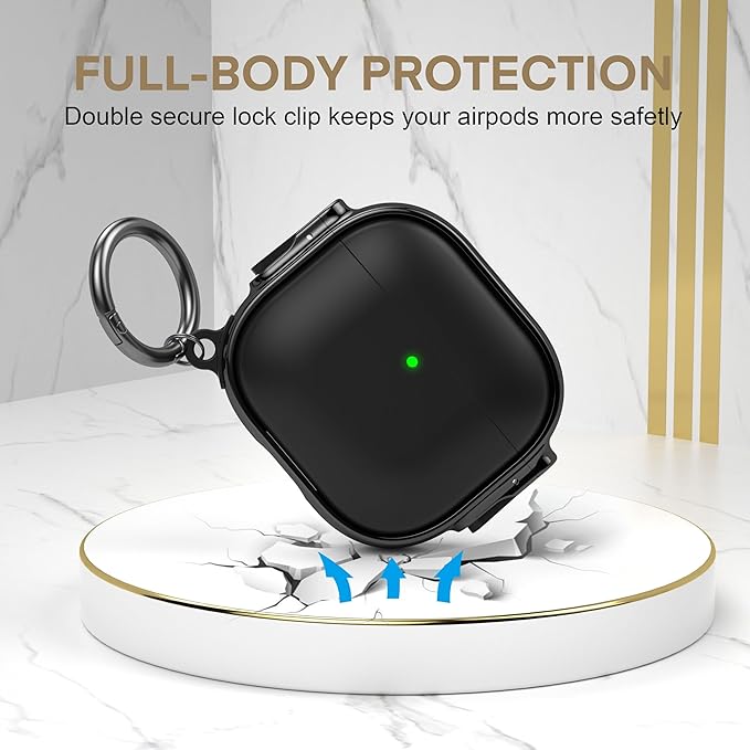Maxjoy for AirPods 4 Case with Lock, Cute AirPods 4 Case Lock Protective Hard AirPod 4 Generation Cover for Women Men with Keychain Clip for AirPod 4th Generation Cover 2024, Black