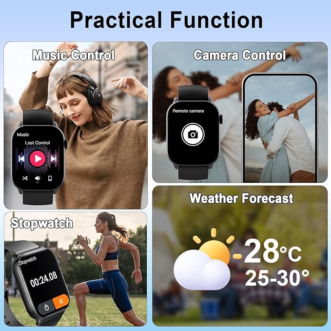 Smart Watch(Answer/Make Call), 1.96" HD Smartwatch for Men Women, 2025 New Fitness Watch with 100+ Sport Modes, Heart Rate/Sleep/SpO2/Calories Monitor, IP68 Waterproof Activity Tracker for Android iOS