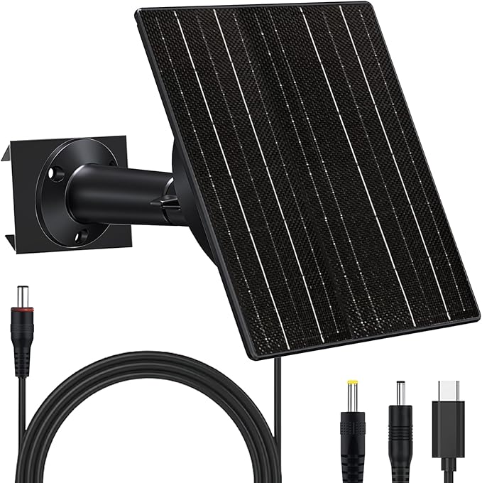 10W Solar Panel with 10400mAh Battery for Security & Trail Cameras, 5V/12V Adjustable Output, USB-C & DC Plugs, IP66 Waterproof, 360° Mount, 9.8ft Cable