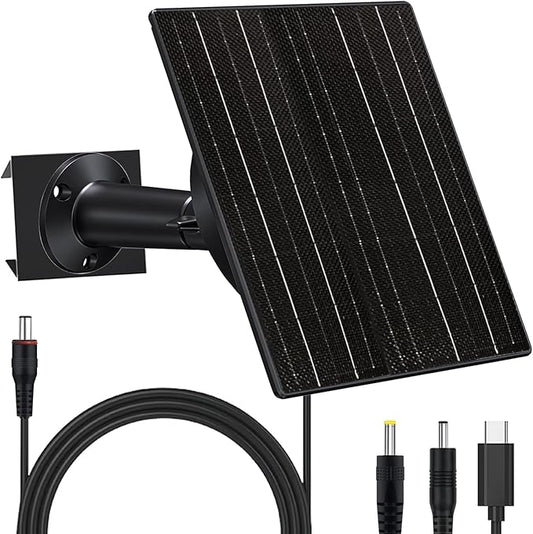 10W Solar Panel with 10400mAh Battery for Security & Trail Cameras, 5V/12V Adjustable Output, USB-C & DC Plugs, IP66 Waterproof, 360° Mount, 9.8ft Cable