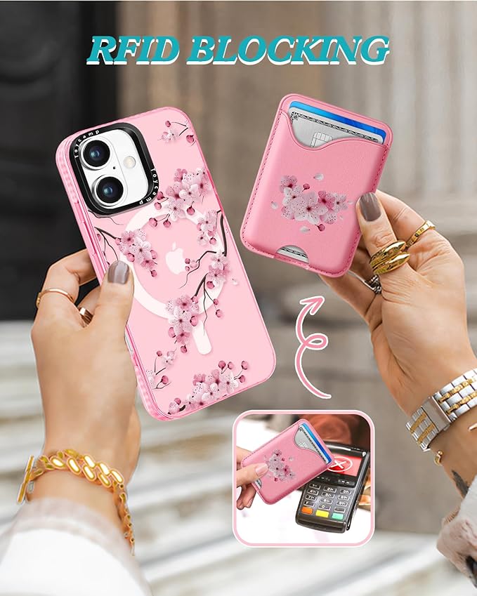 Toycamp for iPhone 16 Case - Compatible with Magsafe with Credit Card Holder Wallet Magnetic Cute Women Teen Girls Kawaii Girly Unique Flower Design Pretty Phone Cover for Apple 16 6.1"